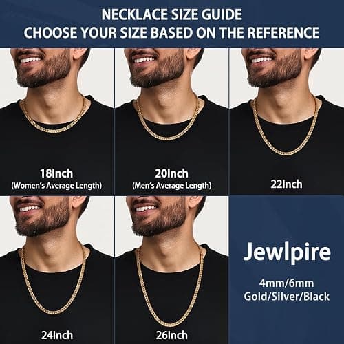 Jewlpire Silver/Black/Gold Chain for Men, Cuban Link Chain Necklace for Men Women, 4mm/6mm Mens Necklace 18K Gold Plated/316L Stainless Steel Mens Chains Necklaces 18/20/22/24/26 Inch thumbnail 4