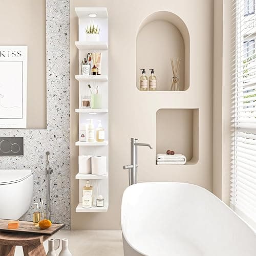 Fixwal 7 Tier Wall Shelves Wood Floating Shelves with LED Lights White Lack Wall Shelf Unit Vanity Floating Shelf Home Decor Organizer Tall Tower Design Utility Shelf thumbnail 8