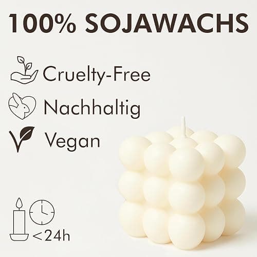 Zenith Gaia Bubble Kerze Aus 100% Natürlichem Sojawachs - Beige 6x6x6cm - Britische Birne & Freesie - Handgemacht - Perfekte Deko Kerze Für Wohnzimmer Schlafzimmer Meditation - Clean Girl Aesthetic thumbnail 4