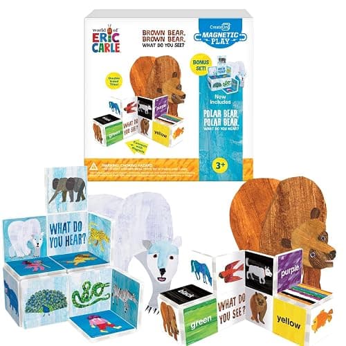 CreateOn Eric Carle Brown Bear with Polar Bear Bonus Set Magnetic Tiles, Building Set for Kids, Magnetic Building Toys for Kids, STEM Toys for Boys and Girls Ages 3+, 24 Piece - Image 1
