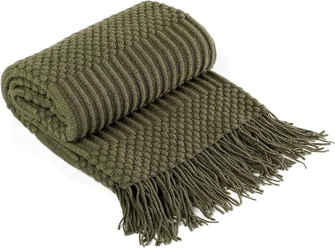 Blagic Knitted Throw Blanket for Couch, Bed and Sofa. Super Soft Blanket with Tassels, Dark Green Throw Blanket, 50 x 60 Inches Lightweight & Cosy Home Decor thumbnail 7