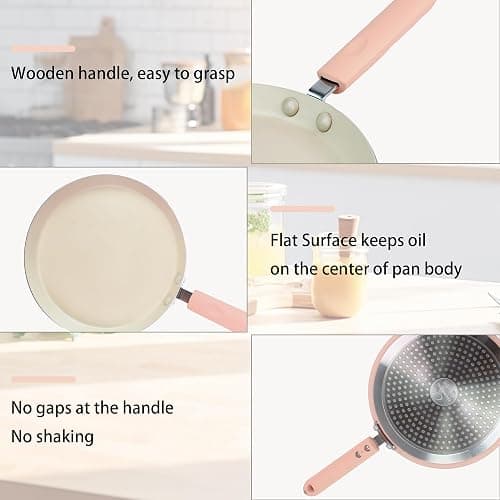 LECOOKING Crepe Pan, Dosa Pan, 8.7 inch Nonstick Crepe Pan, Dosa Tawa Tortilla Pan, Induction Compatible (Light Pink) thumbnail 5