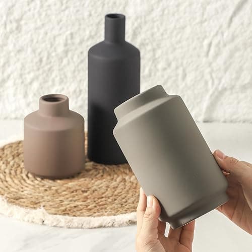 Ceramic Vase Set of 3, Modern Decorative Vases for Home Decor, Small Flower Pottery Vase Sets, Boho Farmhouse Rustic Vases for Living Room, Kitchen, Bedroom, Bathroom, Shelf, Table thumbnail 5