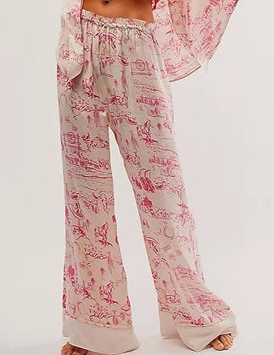 AINAC Women Satin Pajamas Set 2 Piece Western Cowgirl Silk Pjs Long Sleeve Floral Pjs Wide Leg Pants Button Down Loungewear thumbnail 5