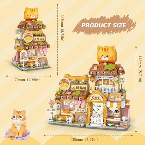 Street View Cute Cat Shop Mini Building Blocks, MOC Creative Building Toys Cute Animals Building Set for Girls 6-12, Simulation Architecture Construction Toy, Gift Idea for Kids Adults (917 PCS) thumbnail 2
