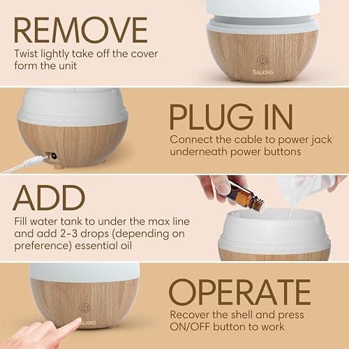 SALKING Essential Oil Diffuser, 100ml Small Aromatherapy Diffuser with Auto Shut-Off Function, Ultrasonic Diffusers for Essential Oils, Cool Mist Humidifier with Warm White Lights, for Office Home thumbnail 7