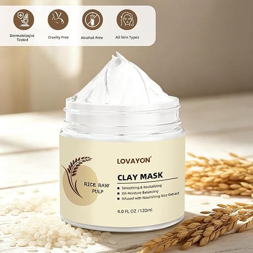 LOVAYON Rice Clay Mask Hydrating Mud Mask for Pore Cleansing 4 oz | Rice Clay mask with rice extract, kaolin clay gently cleanses pores while controlling sebum for smooth, hydrated-looking skin thumbnail 6