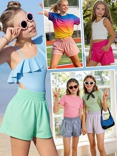 WIFFGO Girls Athletic Shorts 2 in 1 Elastic Waist Pockets Biker School Ball Games Running Sports Teen Summer Outfits thumbnail 5