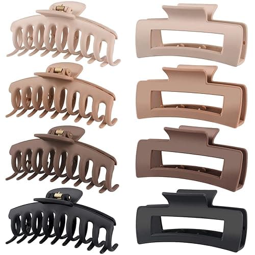LuSeren Hair Clips for Women 4.3 Inch Large Hair Claw Clips for Women Thin Thick Curly Hair, Big Matte Banana Clips,Strong Hold jaw clips,Neutral Colors - Neutral