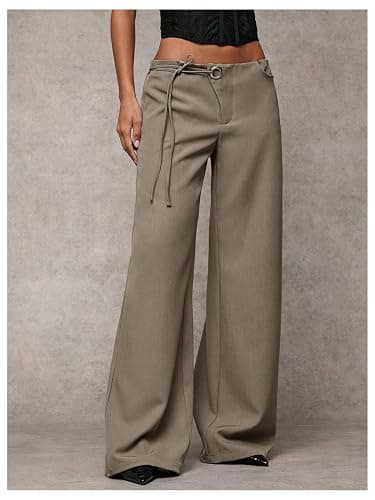 GORGLITTER Women's Low Rise Waisted Dress Pants Wide Leg Straight Trousers Work Slacks Pants Business Casual Outfits thumbnail 2