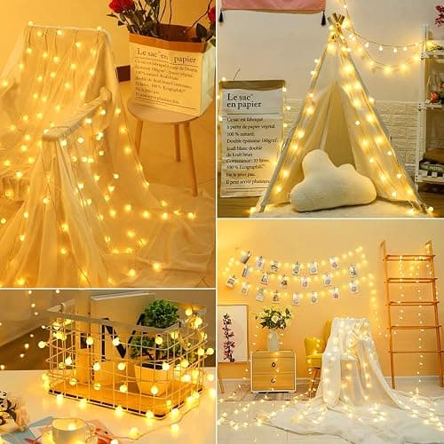 33FT Globe String Lights, 100 LED Fairy String Lights Battery Powered with Remote & Timer, 8 Lighting Modes Indoor/Outdoor Waterproof for Party Wedding, Christmas Decoration, Bedroom, Garden thumbnail 3