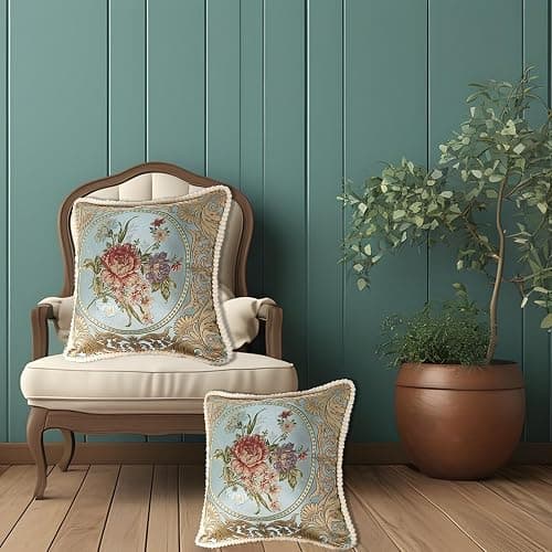 SZHELEJIAM Pillow Covers Set of 2, Jacquard Vintage Embroidered Pillow Cover, Soft Comfortable to the Touch Sofa Decorative Cushion Cover for Living Room, Bedroom, Balcony 18.8x18.8 Inch Blue thumbnail 2