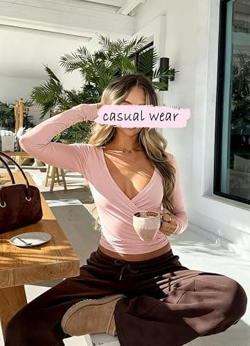 Navneet Women Wrap Top Ballet Long Sleeve Workout Crop Tops V Neck Yoga Going Out Pilates Y2K Fall Outfit thumbnail 3