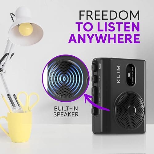 KLIM K9 Cassette Tape Player – Portable Cassette Player & Tape Recorder with Built-in Speaker & Microphone, Headphone Jack, AA Batteries (Included)/AC Powered, Includes Earphones thumbnail 3