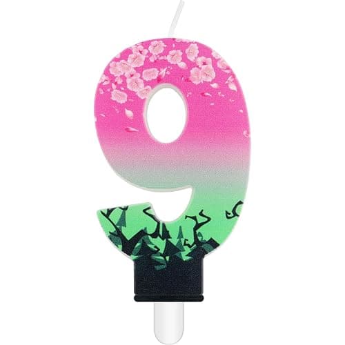 iNINGER Pink Number 9 Birthday Candles,9th Witch Party Decorations 9th Birthday Supplies Witch Theme Cake Topper,Fluorescent Green Candles for Baby Shower Party Decorations - Image 1