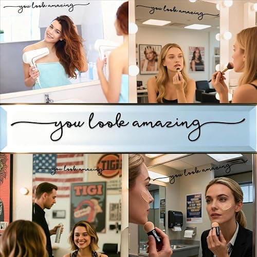 ZONICE You Look Amazing Mirror Decal - 18 x 2.5 Inch Mirror Vinyl Slogan Wall Sticker for Bedroom,Living Room,Office,Bathroom,Beauty Salon,Hair Salon.Inspirational Quotes Decal for Women,Girl,Student thumbnail 4