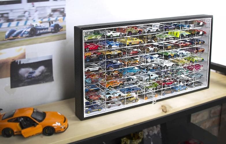 JACKCUBE Design Hot Wheels 1/64 Scale Diecast Display Case Storage Cabinet Shelf Wall Mount Rack for 56 Hot Wheels(Black, 24.61 x 13.78 x 2.05 inches)-MK184 thumbnail 2