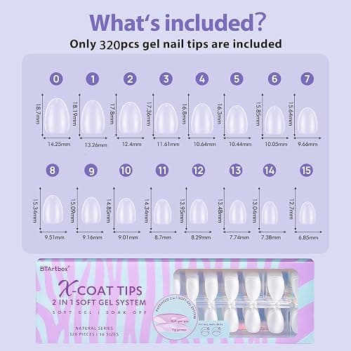Extra Short Almond Nail Tips - BTArtbox XCOATTIPS Gel Nail Tips Natural with Tip Primer Cover, Pre-shaped Full Matte Oval Gel Press On Nails Clear Soft Fake Nails for Daily Nail Art thumbnail 6