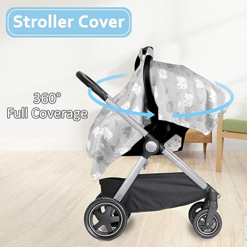 TANOFAR Car Seat Cover Baby, Carseat Covers Baby Boy Girl, Peekaboo Opening Infant Car Seat Cover for Winter, Warm & Cozy, Grey Elephant thumbnail 6