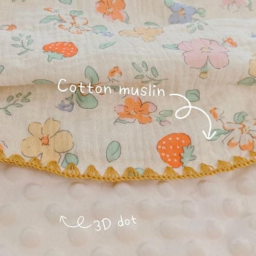 Gunnaicat Baby Swaddel Blanket Cotton Muslin Thick Crib Bedding Dotted Backing Double Layer Receiving Blanket 40"x40" (Strawberry Flower) thumbnail 4
