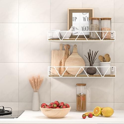 Amaoot Floating Shelves Set of 3, Home Wood Wall Shelf, Farmhouse Shelf for Bedroom, Wall Mounted Floating Shelf for Living Room, Bedroom, Bathroom, Kitchen, Office (White) thumbnail 4