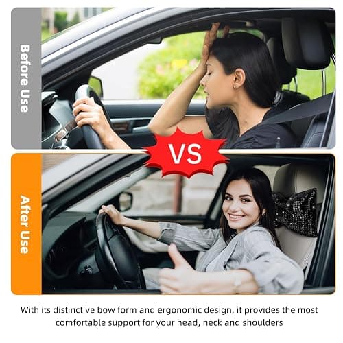 4 PCS Bling Car Pillows,Rhinestones Bowknot Car Headrest Pillow,Black | Car Neck Pillow for Driver Relax Neck Support,Sleeping Travel Support Neck Pillow,Diamond Interior Accessories for Women thumbnail 5