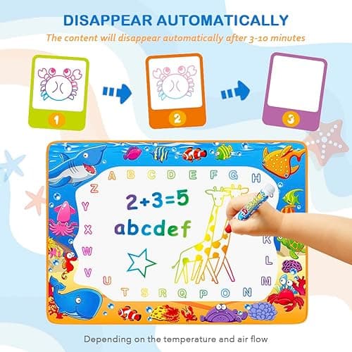 Water Doodle Mat - Kids Painting Writing Color Doodle Drawing Mat Toy Bring Magic Pens Educational Toys for Age 2 3 4 5 6 7 Year Old Girls Boys Age Toddler Gift - Ocean thumbnail 4