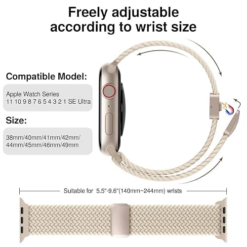 Braided Stretchy Band Compatible with Apple Watch Bands 38mm 40mm 41mm 42mm 44mm 45mm 46mm 49mm Women Men, Soft Nylon Solo Loop Magnetic Sport Strap for iWatch Series 11 10 9 8 7 6 5 4 3 2 1 SE Ultra thumbnail 2