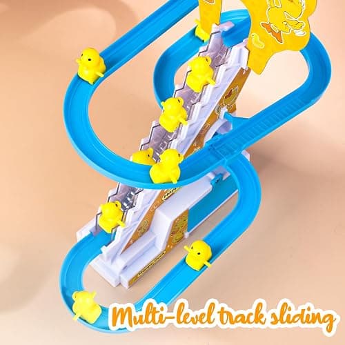 Zuimei 9Pcs Electric Duck Climbing Stairs Racer Track With LED Flashing Lights and Music, Slide Rollercoaster Set for Kids Boys Girls, Yellow thumbnail 5
