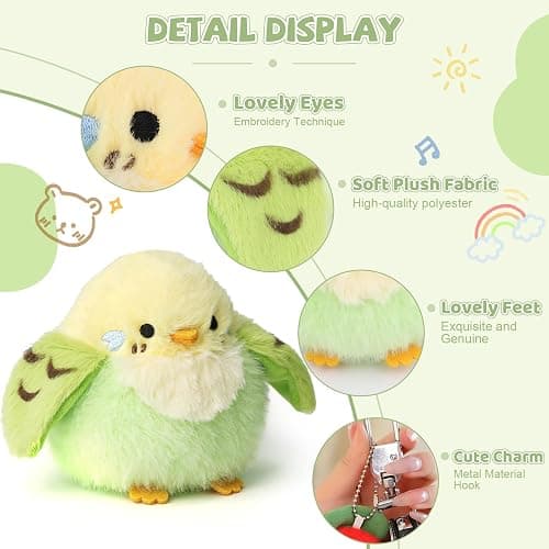 ABEARCAR 3.9 inches Parakeet Plush Toy Bird Stuffed Animal Plush Toy Holder Bag Pendant Party Christmas Birthday Valentine's Day Gifts Toys for Kids Girlfrends thumbnail 6