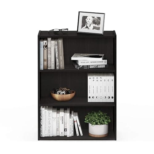 Furinno PASIR Book Shelf, 3-Tier Bookshelf, Storage Shelves Bookcase, 9.7 x 23.7 x 31.5, for Living Room, Bedroom, Home Office, Espresso thumbnail 5