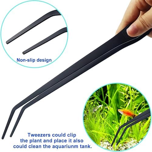 Aquarium Aquascape Tools Kit, Long 15 Inch Stainless Steel Aquatic Plants Tools, 4 in 1 Anti-Rust Black Aquascaping Tweezers Scissors Spatula Scrapers Tool Set for Fish Tank Cleaning Plant Trimming thumbnail 4