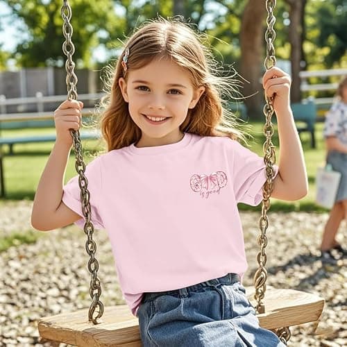Wedsadl Girls Cute Christian Bow Shirt God is Good Jesus Shirts for Kids Graphic Tee Faith Bible Verse Religious Cotton Tops thumbnail 2