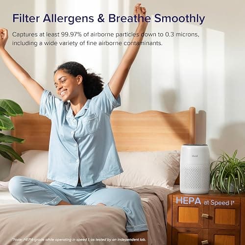 LEVOIT Air Purifiers for Bedroom Home, 3-in-1 Filter Cleaner with Fragrance Sponge for Better Sleep, Filters Smoke, Allergies, Pet Dander, Odor, Dust, Office, Desktop, Portable, Core Mini-P, White - Air Purifier - White thumbnail 2