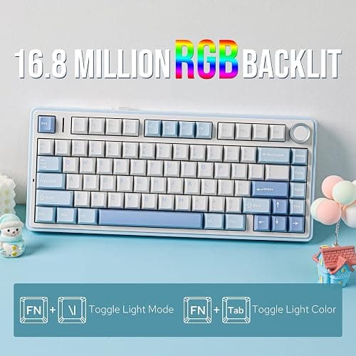 EPOMAKER x Aula F75 Gasket Mechanical Keyboard, 75% Wireless Hot Swappable Gaming Keyboard with Five-Layer Padding&Knob, Bluetooth/2.4GHz/USB-C, RGB (Sea Salt Blue, LEOBOG Reaper Switch) thumbnail 5