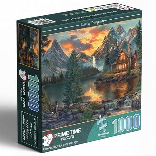 Prime Time Puzzles Adult Jigsaw Puzzle 1000 Piece Mountain Cabin | Features a serene lake cabin scene, finishing at 20x27 inches. Great for game nights on a table, puzzleboard, or floor. thumbnail 4