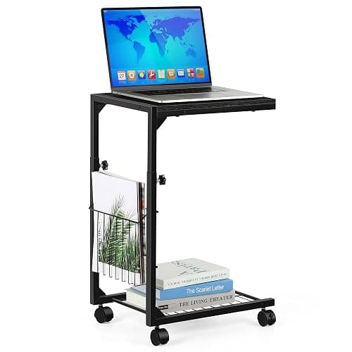 Shinoske Adjustable C Table - C Shaped Side Table with Wheels for Living Room and Bedroom,with Storage Mesh Basket,Slide Under Sofa or Use as Laptop,Black Willow - Image 1