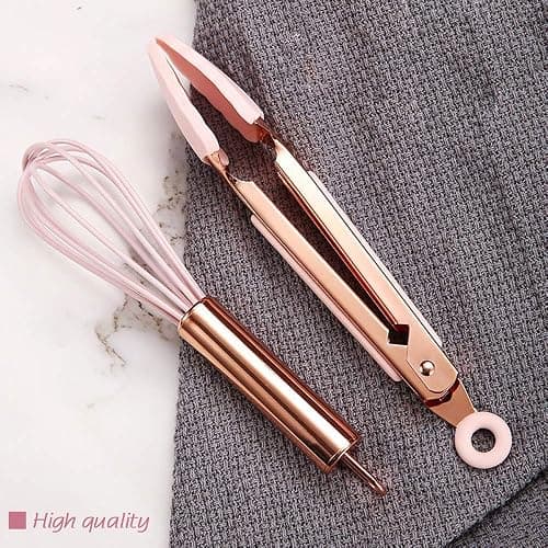 Collfa Rose Gold And Pink Kitchen Utensil Small Five-Piece Set Mini Silicone Kids Kitchen Tools Whisk Spatula Tongs Spoon And Slotted Spatula(Kids Baking Supplies) thumbnail 6