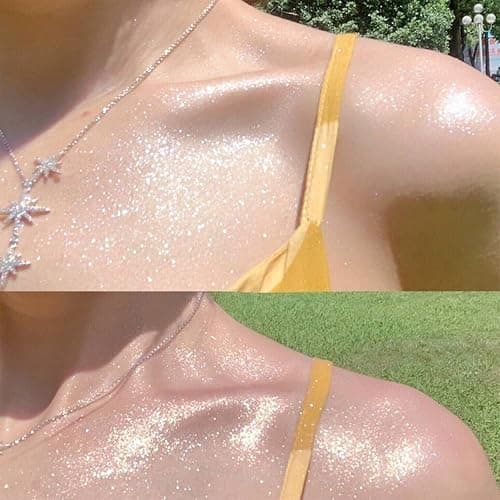 Champagne Highlighter Spray, Loose Shimmer Powder High Gloss Makeup Mist for Body, Face, Hair, Long Lasting Glitter Hairspray for Festive Party, Stage Shows, Nightclubs, Bar (2#) thumbnail 3