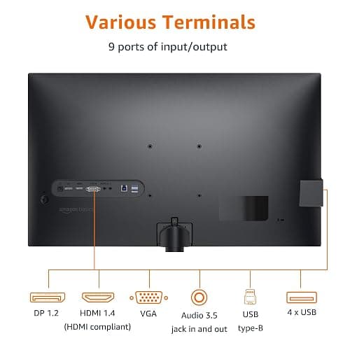 Amazon Basics 27 inch Monitor, FHD 1080P, Max 100Hz, VESA Compatible, Built-in Speakers, Black thumbnail 3