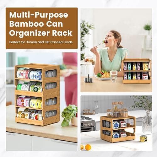 Teamkio Can Organizer for Pantry, Bamboo Pantry Organizer, 2 Tier Stackable Can Storage Rack Ideal for 36 Human and Pet Food Cans(FIFO) thumbnail 5