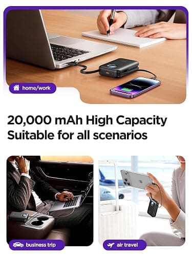 Aioneus Portable Charger, 35W PD Fast Charging Power Bank 20000mAh, Battery Pack with Built in Lightning & USB-C Cables, Powerbank for iPhone 17 16 15 14 iPad Samsung Android Tablet MacBook thumbnail 8