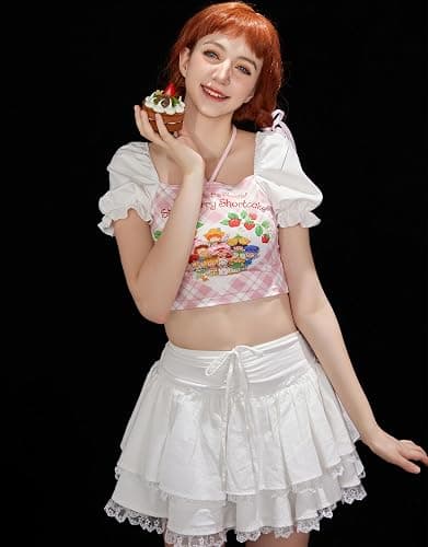 Micotaku Strawberry Shortcake Women's Long Sleeves T-Shirt Cute Strawberry Tight Tee Top thumbnail 2