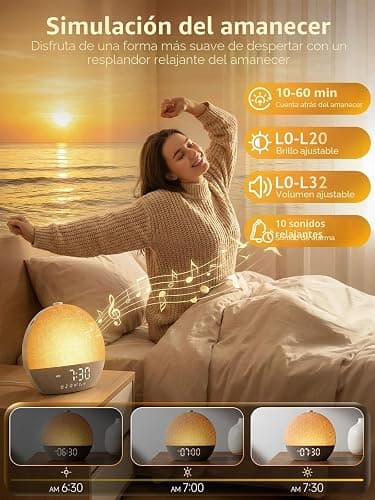 Despertador Amanecer, Despertador con Luz Natural Simulación de Amanecer, Lámpara de Cabecera Bluetooth, 30 Sonidos Ruido Blanco, 17 Modos de Luz RGB, 20 Niveles de Brillo, Temporizador y Snooze thumbnail 2