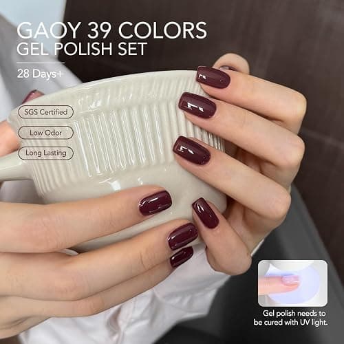 GAOY 42 Pcs Gel Nail Polish Set, 39 Neutral Colors, UV Gel, Vintage Tones | With Base Coat, Glossy & Matte Top Coat, Nude Blue Burgundy Colors, UV/LED Cure Required, DIY Manicure at Home thumbnail 4