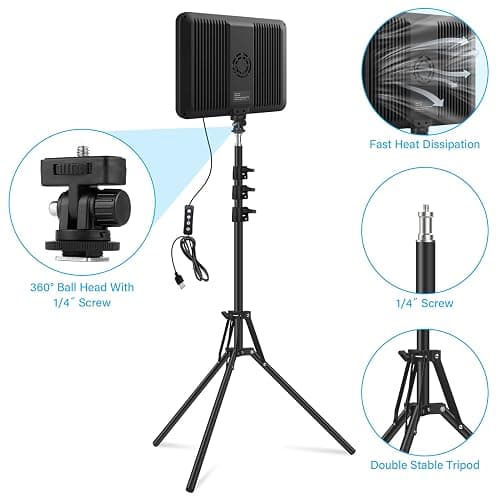 2 Pack LED Video Light with 63'' Tripod Stand, Obeamiu 2500-8500K Dimmable Photography Studio Lighting for Video Film Recording/Collection Portrait/Live Game Streaming/YouTube Podcast, USB Charger thumbnail 4