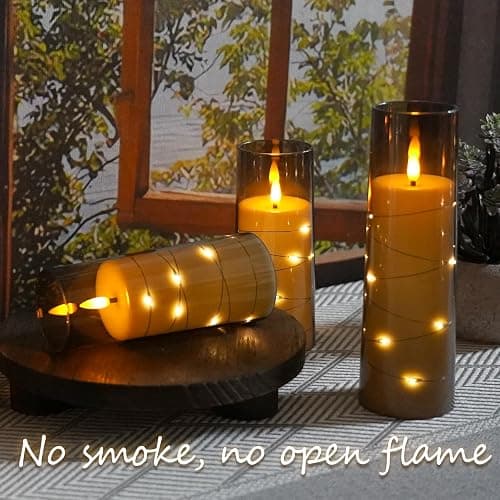 kakoya Flameless LED Candles with Timer 9 Pc Flickering Flameless Candles for Romantic Ambiance and Home Decoration Stable Acrylic Shell,with Embedded Star String，Battery Operated Candles（Grey） thumbnail 4