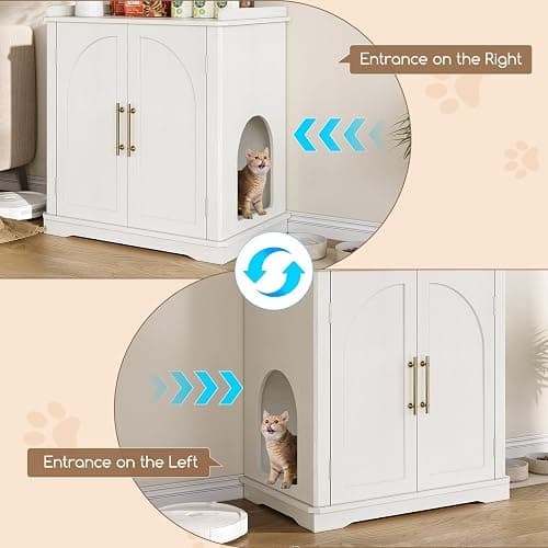 Halitaa Cat Litter Box Enclosure Furniture, Hidden Litter Box Furniture with Removable Dividers, Reversible Entrance Can Be on Left or Right Side, for Hallway, Bedroom, White, 31.4" L thumbnail 6