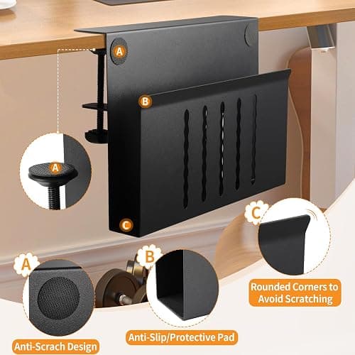 Henitol Desk Side Storage with Pen Holder, No Drill Hanging Desk Organizer Under Desk Storage Mount, Clamp-On Laptop Holder Table Side Tray Desktop Organization for Office and Home (Black) thumbnail 3