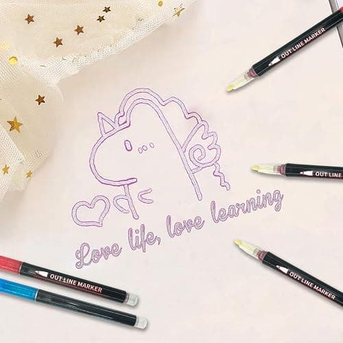 Whaline Outline Shimmer Markers 12 Colors Double Line Outline Pens Stocking Stuffers for Teen Girl Gifts Trendy Stuff Glitter Metallic Gel Pens for Birthday Christmas Card Journaling Drawing Crafting thumbnail 7